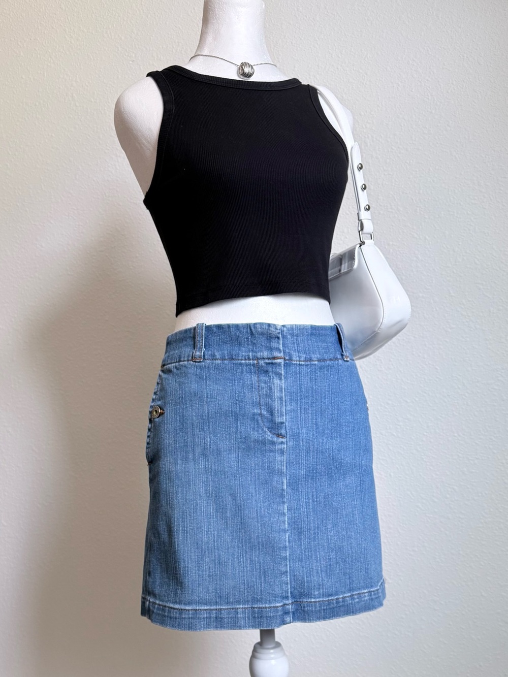 Y2K J Crew Low Rise Denim Mini Skirt Mcbling Coastal Cowgirl Grunge - Picture 2 of 10